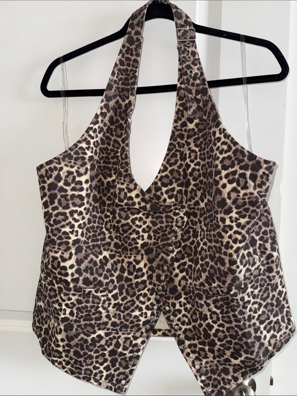 Leopard Halter Vest Top - Brown/Cream